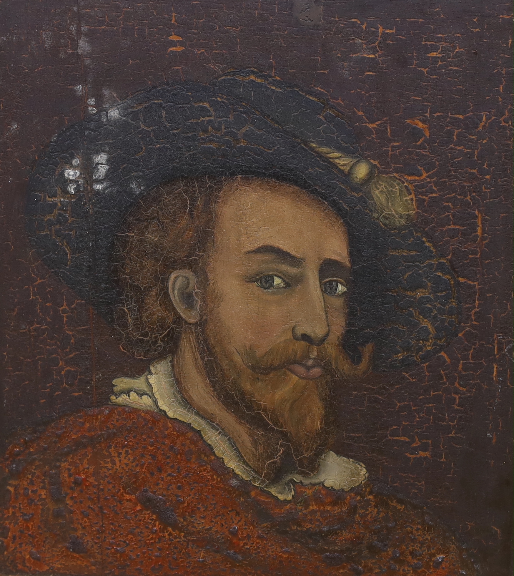 After Peter Paul Rubens (Flemish 1577-1640), 19th century school oil on board, Self portrait, unframed, 30cm x 28cm